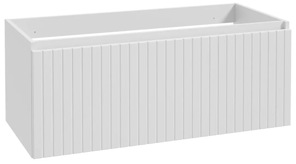 Fontana Lento wit badkamermeubel ribbelfront met zwarte wastafel 100cm zonder kraangat en ronde spiegel