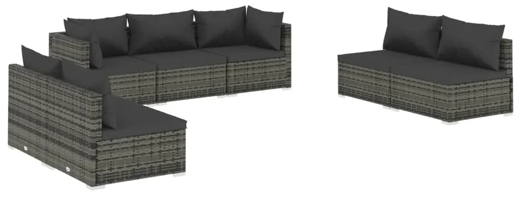 vidaXL 7-delige Loungeset met kussens poly rattan grijs