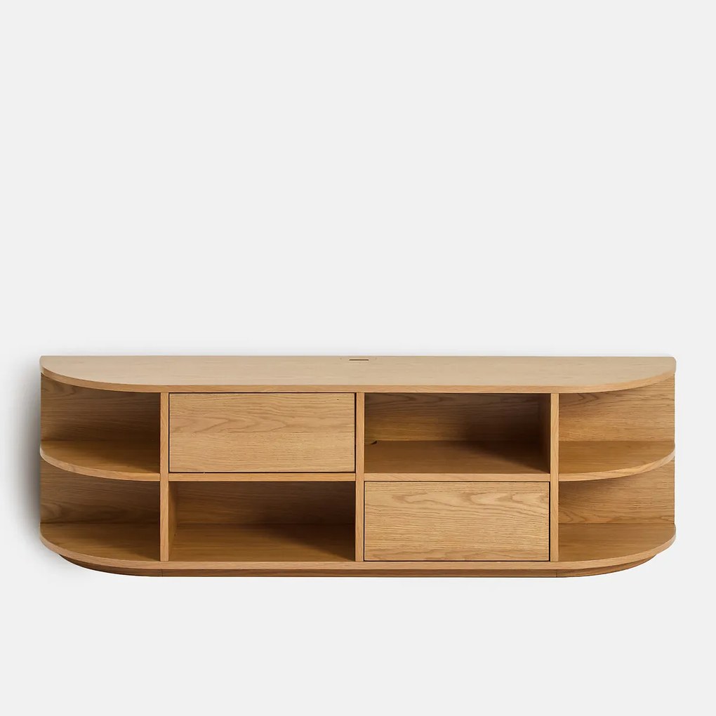 Hangend hifi-TV-meubel in eikenfineer, 2 deuren, 6 nissen, L160 cm, MADDY