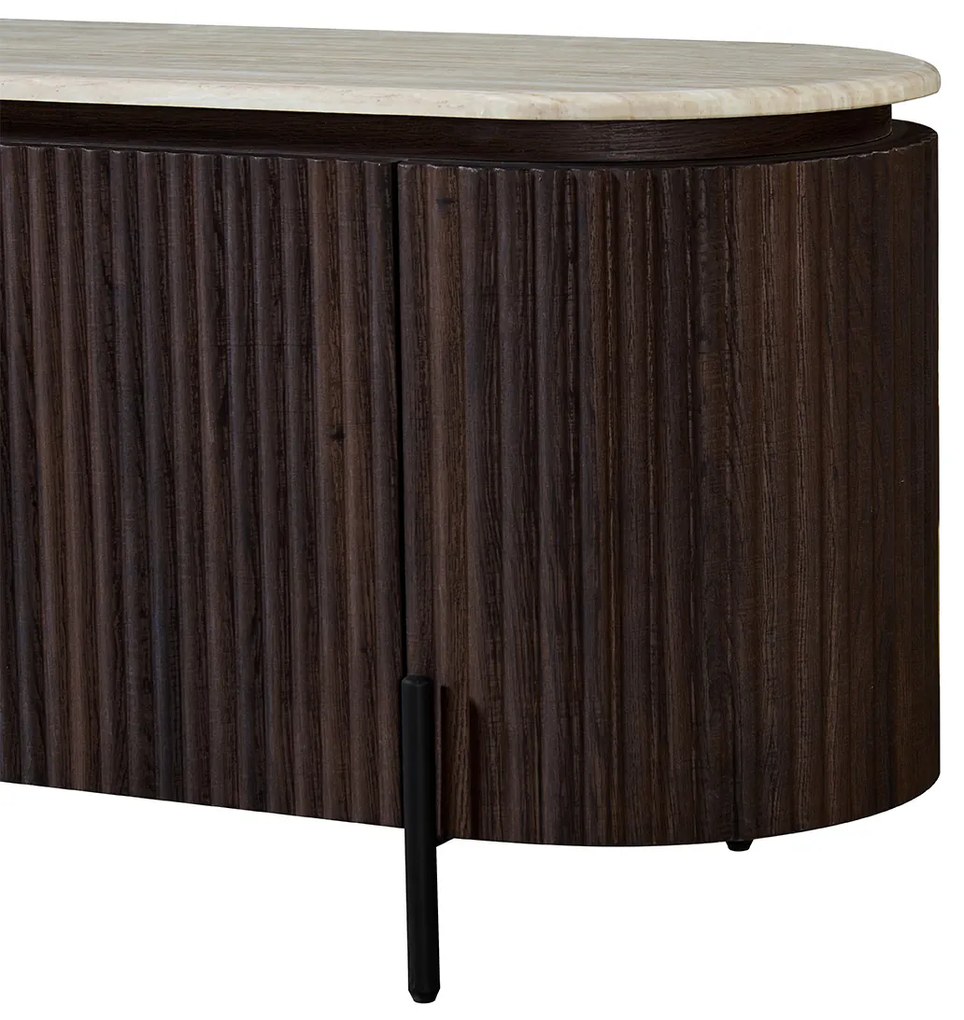Walnoot Tv-meubel Met Travertin Blad - 200x40x55cm.