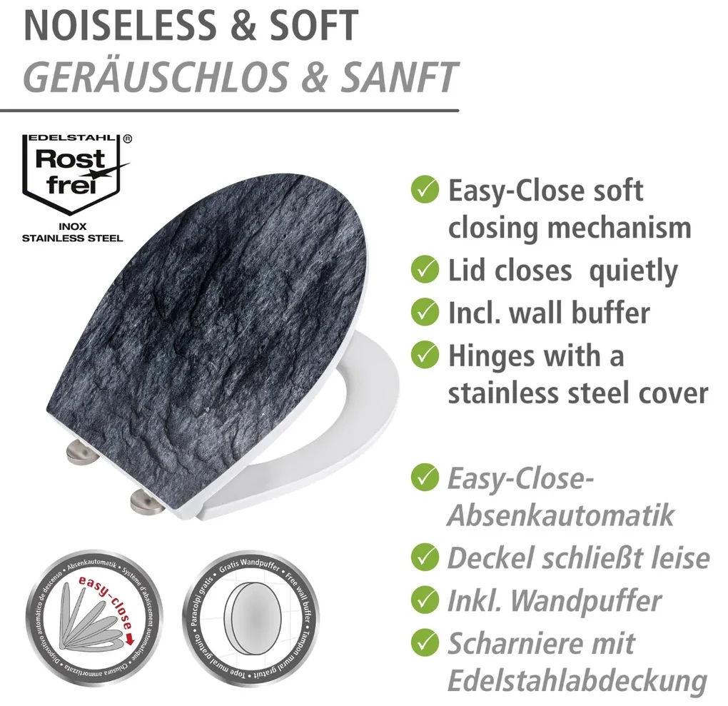 Wenko Embossed softclose toiletzitting Slate Rock