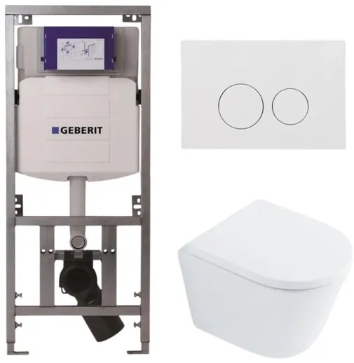 QeramiQ Dely Toiletset - 36.3x51.7cm - diepspoel - rimless - Geberit UP320 inbouwreservoir - met Burda frame - softclose toilet zitting 35 mm - glans witte bedieningsplaat - ronde knoppen - wit glans SW1026255 / SW1159505/0701131/SW706186