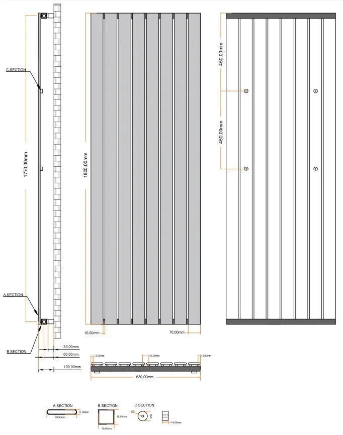 Eastbrook Deddington radiator 65x180cm 962W chroom