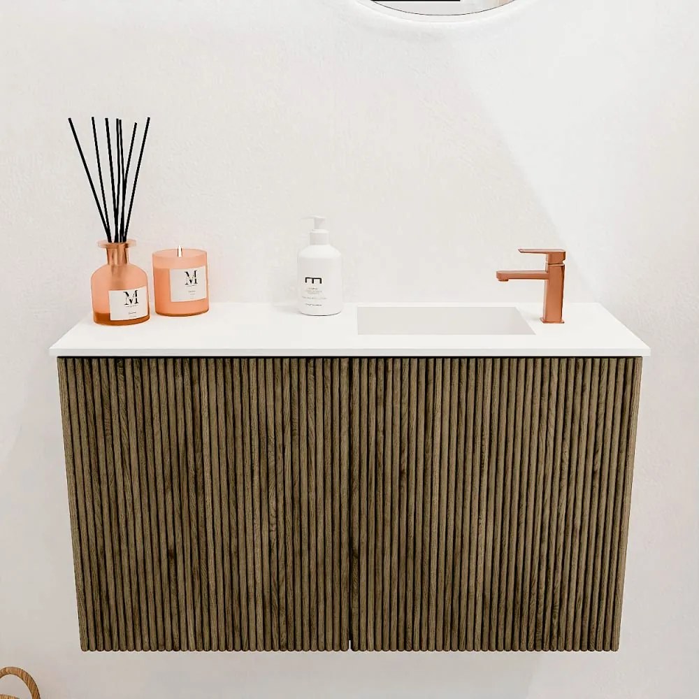 Mondiaz Joya 70cm toiletmeubel dusk met wastafel faye rechts 1 kraangat talc