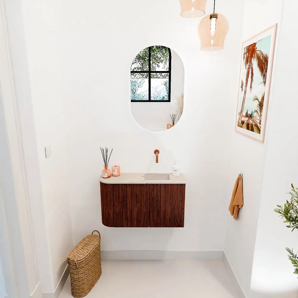 Mondiaz Joya DLux 70cm toiletmeubel ronding links ruby met wastafel faye rechts zonder kraangat frappe