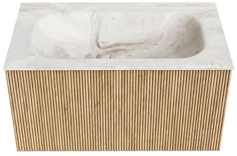 Mondiaz Kurve-dlux 80cm badmeubel oak met 1 lade en wastafel big small midden zonder kraangat frappe