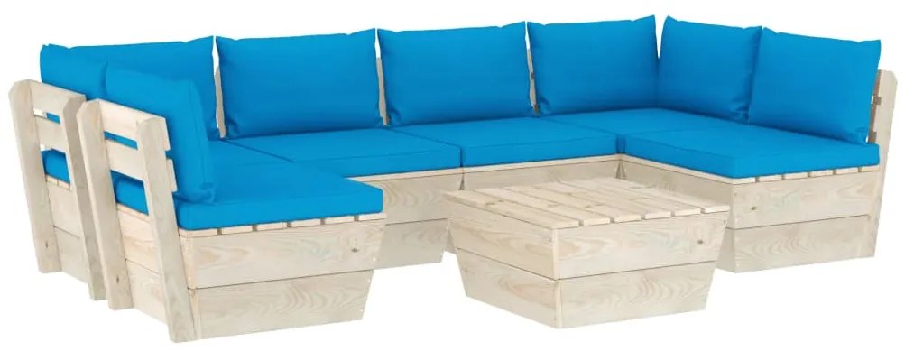 vidaXL 7-delige Loungeset met kussens pallet vurenhout