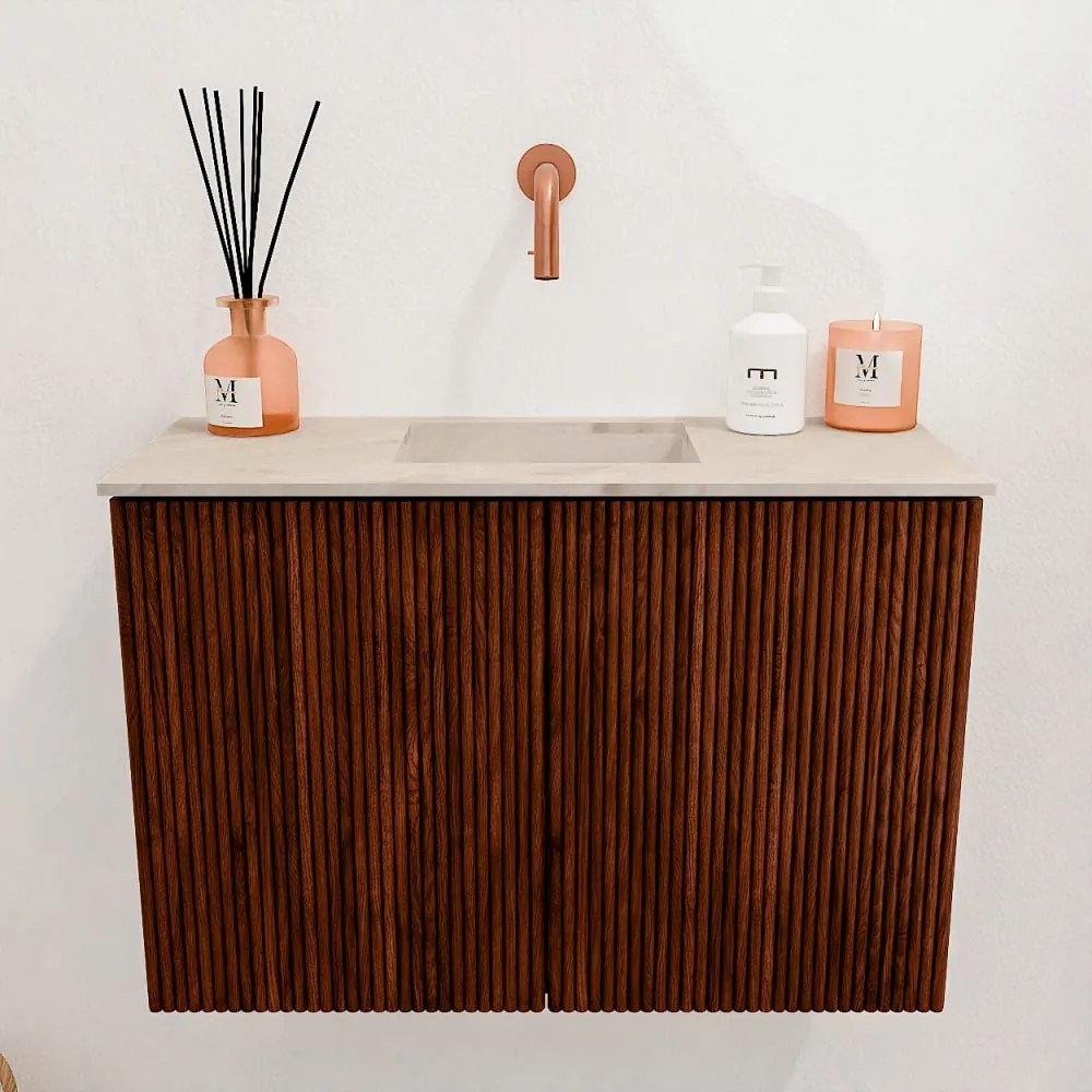 Mondiaz Joya DLux 60cm toiletmeubel ruby met wastafel faye midden zonder kraangat frappe