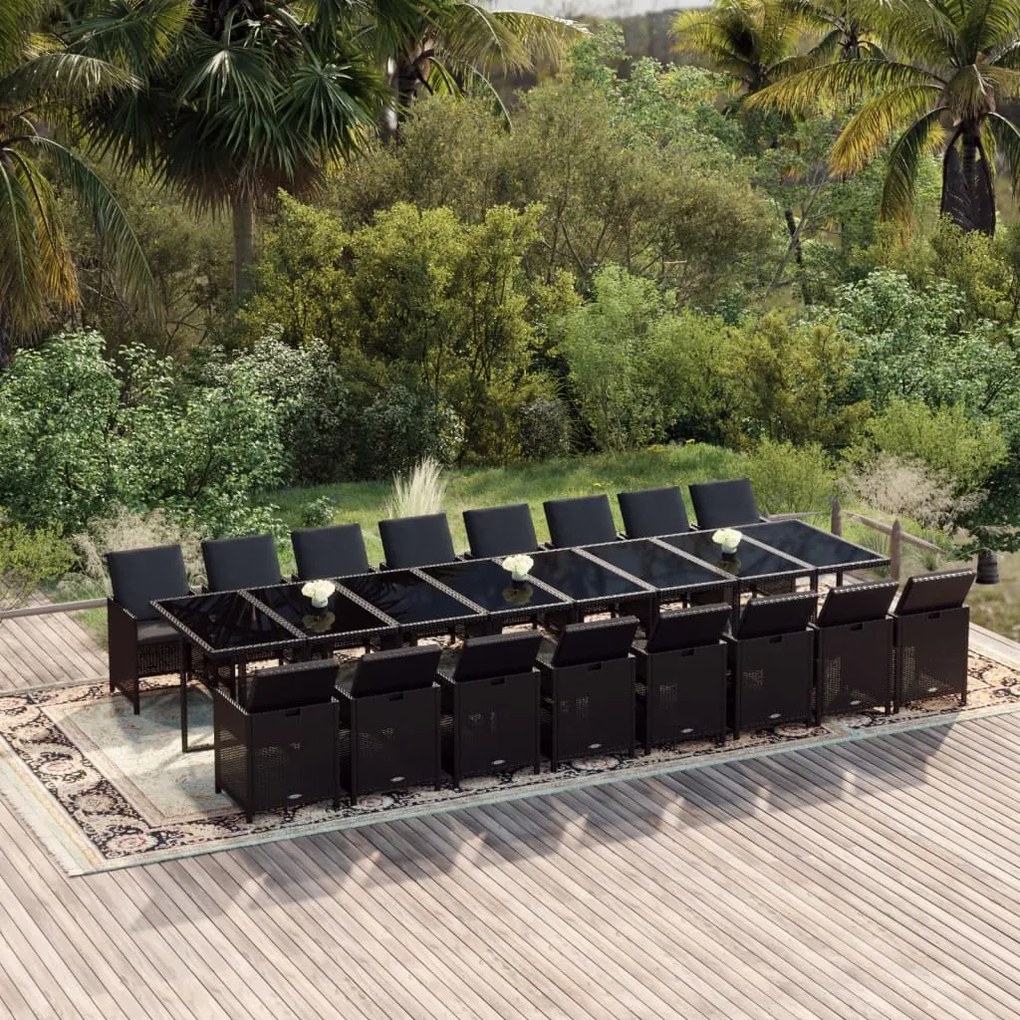 vidaXL 17-delige Tuinset met kussens poly rattan zwart