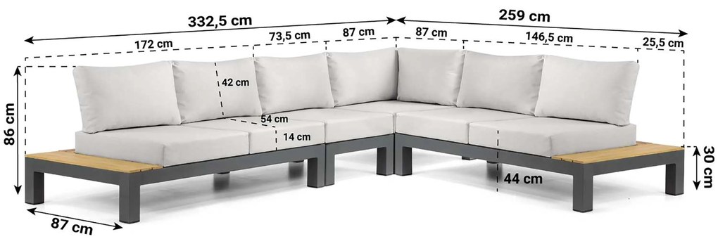 Loungeset 6 personen Aluminium/Teak Grijs Lifestyle Garden Furniture Vittoria