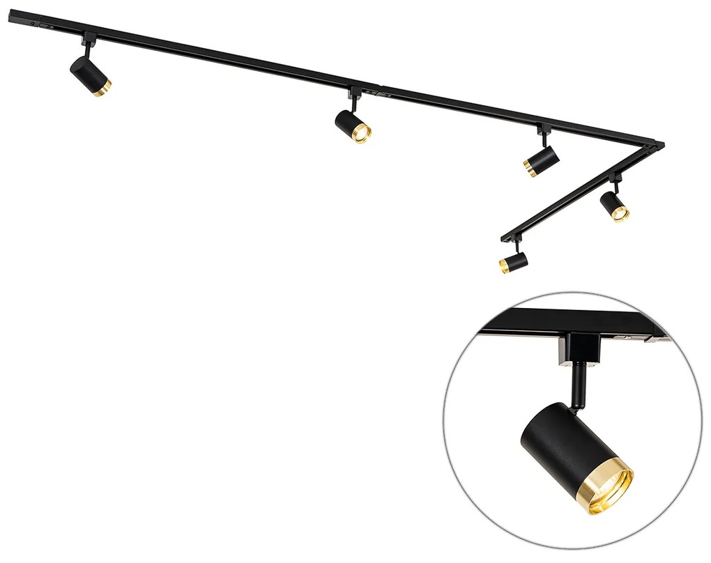 Modern railsysteem met 5 Spot / Opbouwspot / Plafondspots zwart goud 1-fase - Iconic Jeana Modern GU10 Binnenverlichting Lamp