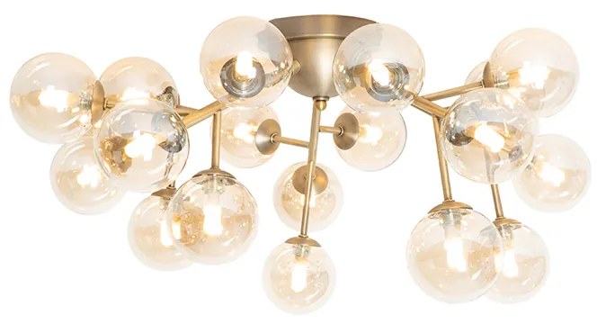 Art Deco plafondlamp brons met amber glas 20-lichts - Bianca