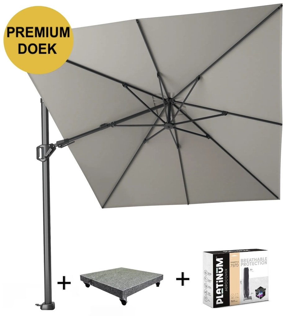 Challenger T2 premium zweefparasol 350x260 cm manhattan  met parasolvoet 90kg en hoes