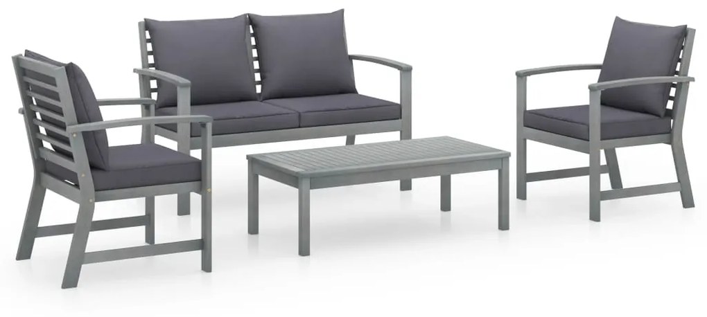 vidaXL 4-delige Loungeset met kussens massief acaciahout
