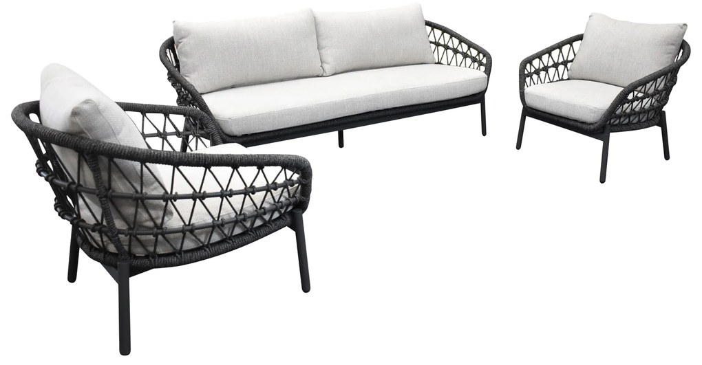Montreal stoel bank loungeset 3 delig antraciet rope