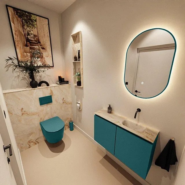 MONDIAZ TURE-DLUX 80cm toiletmeubel Smag. EDEN wastafel Frappe positie rechts. Zonder kraangat. TUREDX80SMAR0FRA