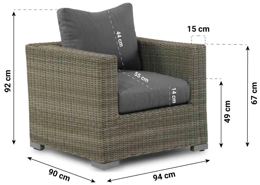 Loungeset  Wicker Taupe 2 personen Garden Collections Toronto