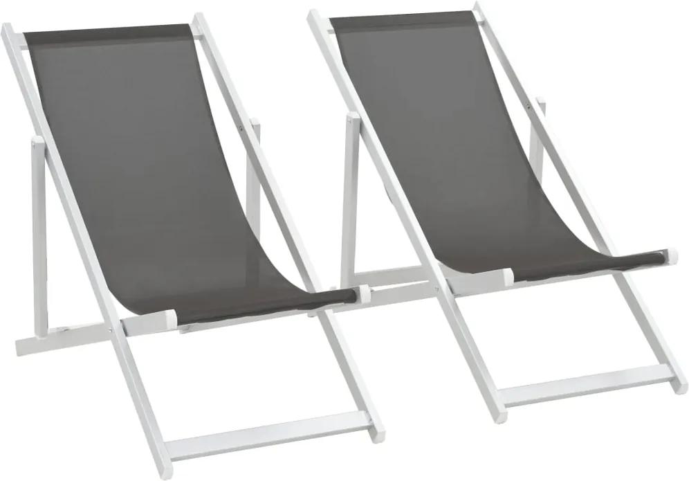 Strandstoelen inklapbaar 2 st aluminium en textileen grijs