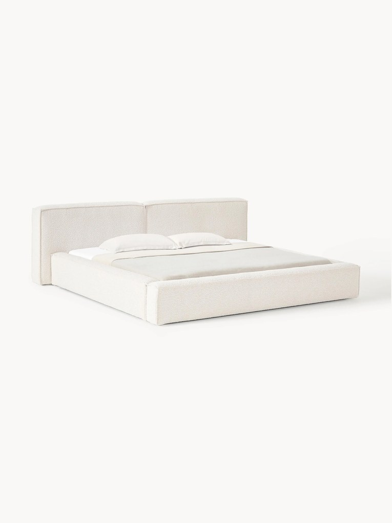 Bouclé gestoffeerd bed Lennon met opbergruimte
