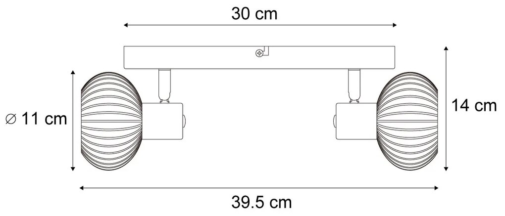 Afgeronde plafondspot goud met amber glas 2-lichts - Teddy