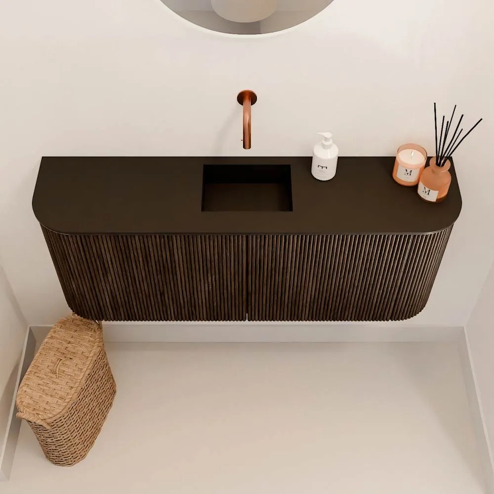 Mondiaz Joya 105cm toiletmeubel ronding links/rechts walnut met wastafel faye midden zonder kraangat urban
