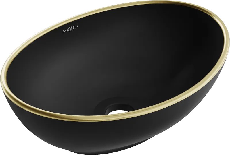 Mexen Elza opzetwastafel 40 x 33 cm, zwart mat/goud rand - 21014025