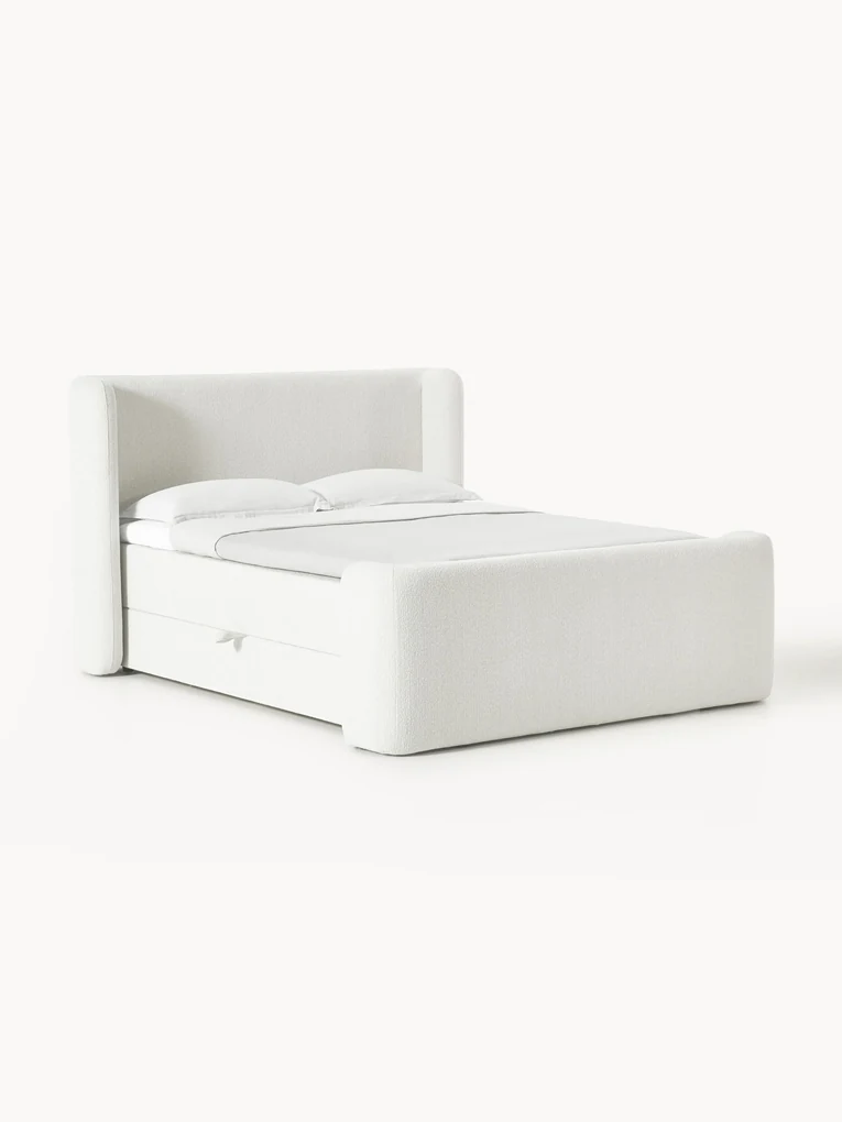 Bouclé boxspring bed Perla met opbergruimte