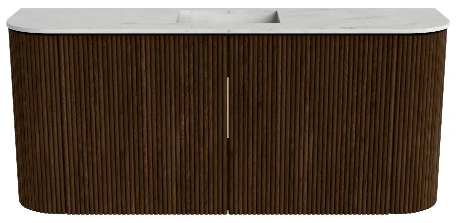 Mondiaz Joya DLux 95cm toiletmeubel ronding links/rechts walnut met wastafel faye midden 1 kraangat opalo