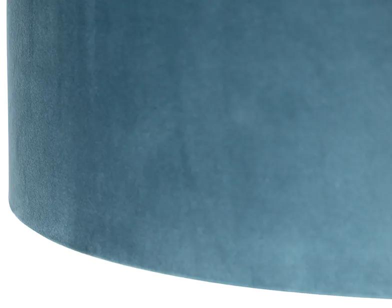 Stoffen Eettafel / Eetkamer Hanglamp zwart met velours kappen blauw met goud 35 cm 2-lichts - Blitz Klassiek / Antiek E27 cilinder / rond rond Binnenverlichting Lamp