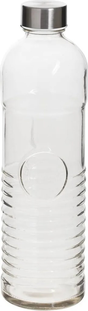 5Five fles babord 1L - Waterfles van gehard ribbelglas met RVS schroefdeksel - Afmetingen: D8 x H29 cm