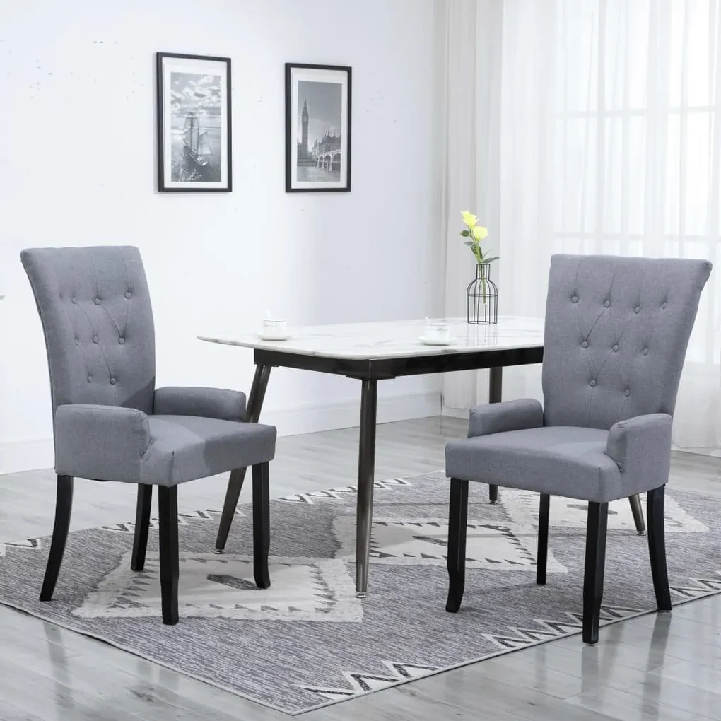 vidaXL Eetkamerstoelen 2 st met armleuningen stof lichtgrijs