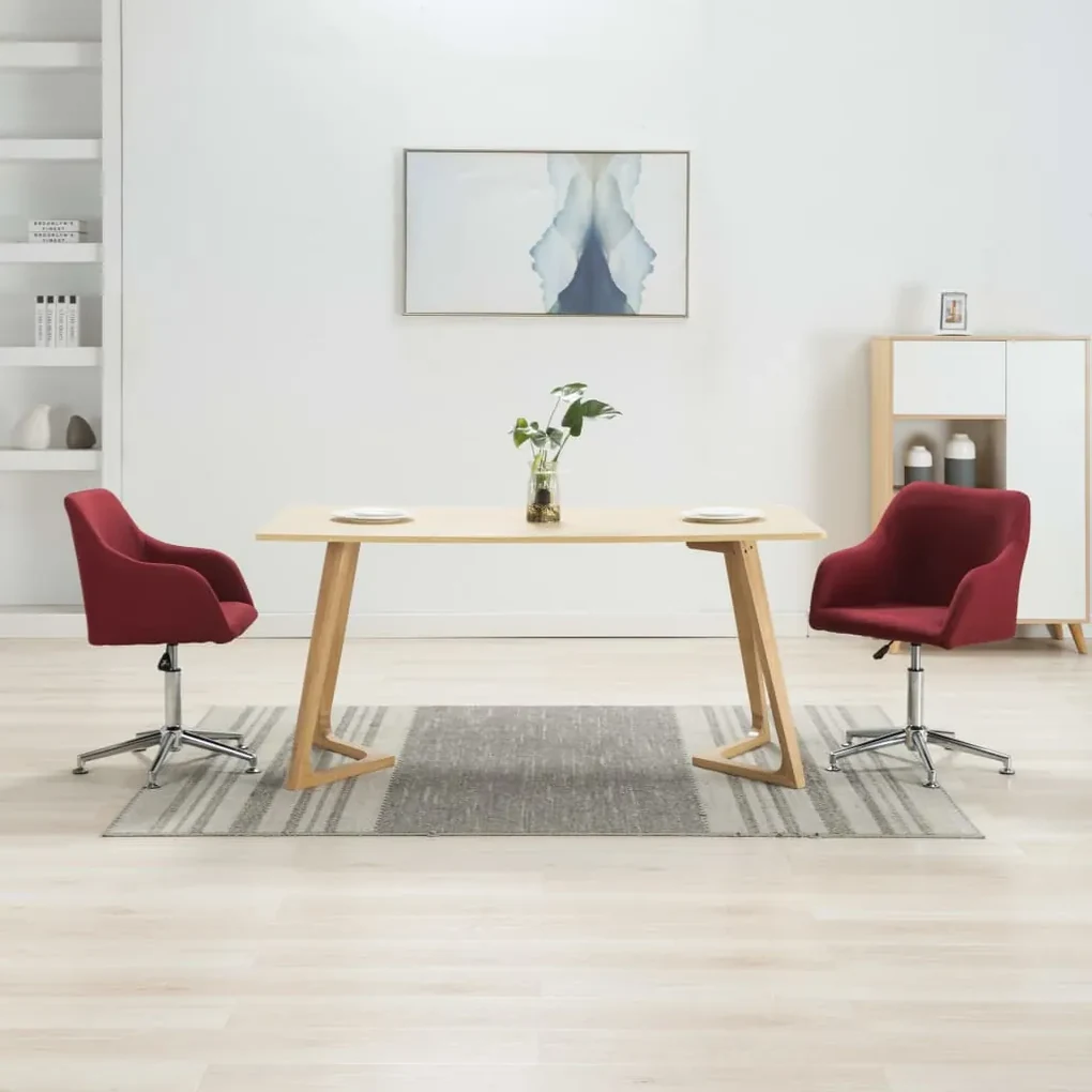 vidaXL Eetkamerstoelen draaibaar 2 st stof wijnrood