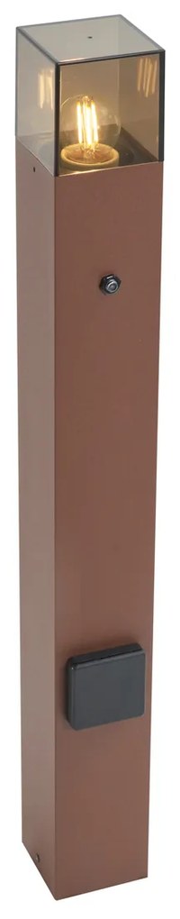 Industrieel buiten paaltje roestbruin met smoke glas 70cm met schemersensor IP44 - Denmark