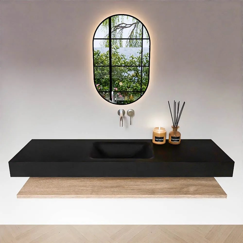 Zaro Alan badmeubel 160cm met planchet washed oak en vrijhangende wastafel cloud midden zonder kraangat urban