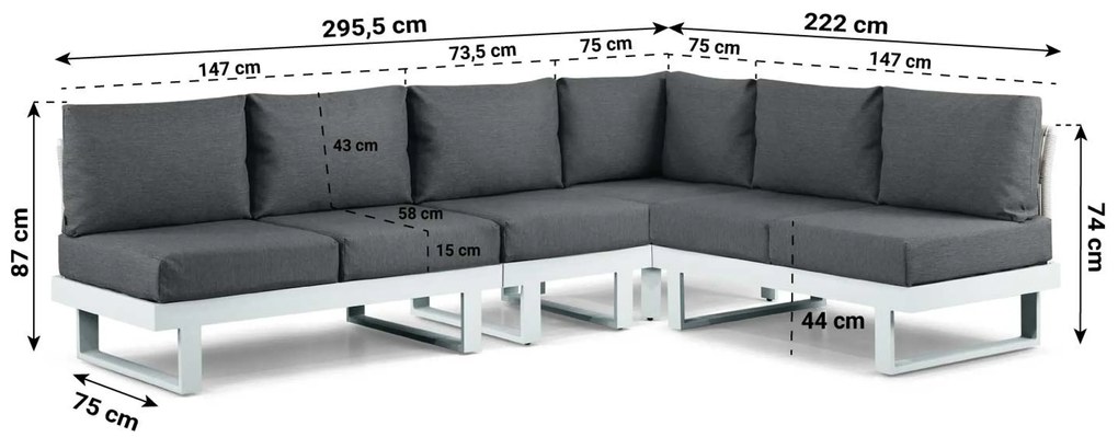 Hoek loungeset 6 personen Aluminium Wit  Lifestyle Garden Furniture Lorenzo