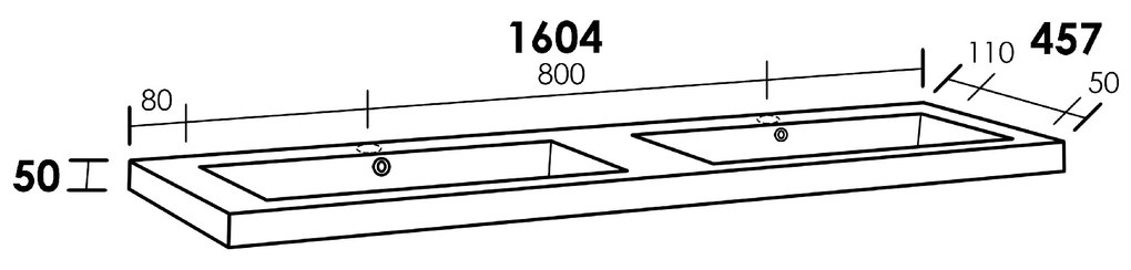 Sanituba Foggia wastafel mineraalmarmer met twee kraangaten 160cm glanzend