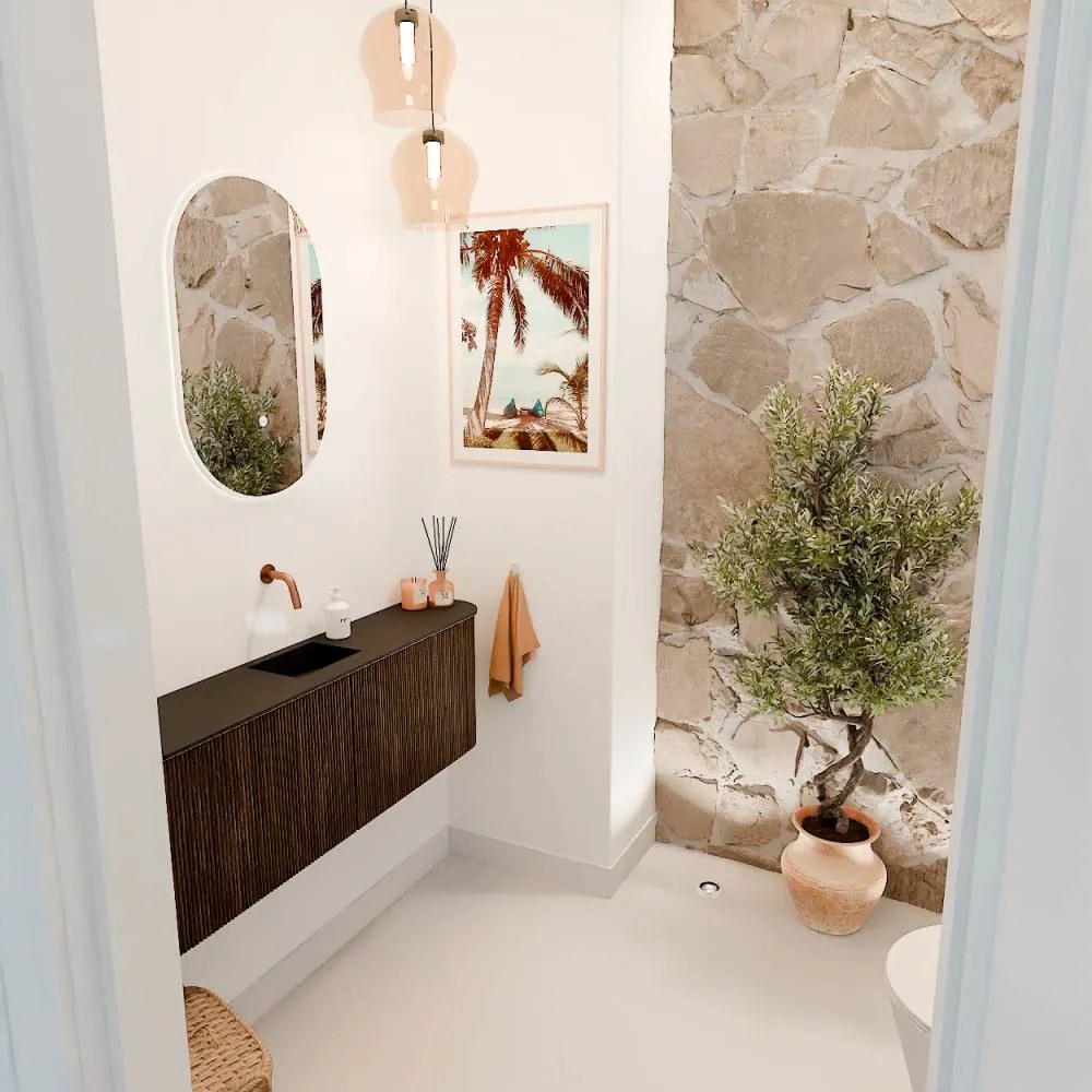 Mondiaz Joya 125cm toiletmeubel ronding links/rechts walnut met wastafel faye midden zonder kraangat urban