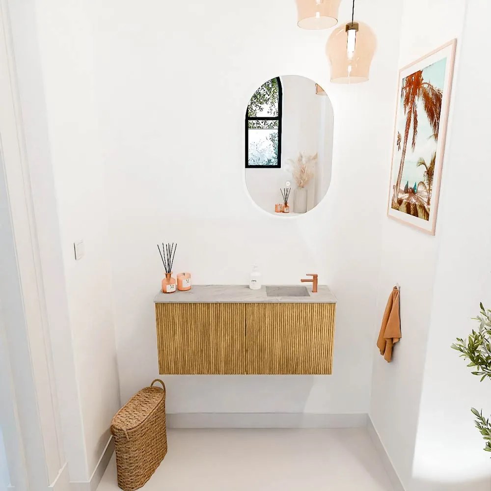 Mondiaz Joya DLux 90cm toiletmeubel oak met wastafel faye rechts 1 kraangat glace