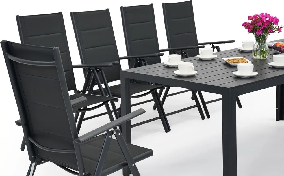 Aluminium polywood tuinmeubelen met grote Verona tafel voor 10 personen Garden Point zwart