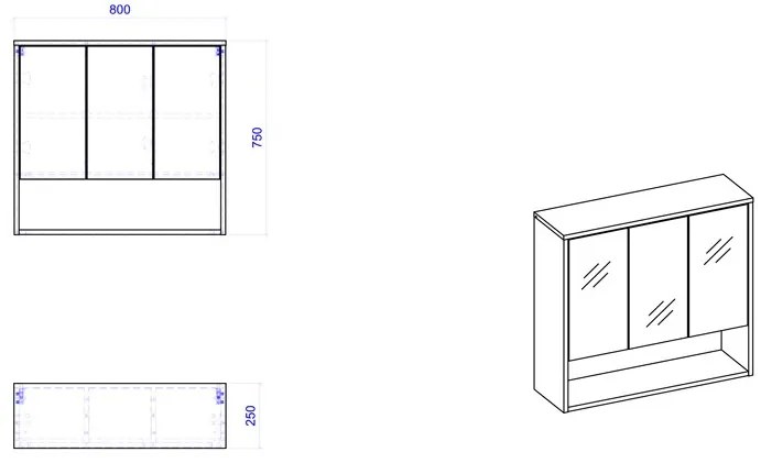 Comad Borneo Cosmos 841 FSC spiegelkast 80cm eiken/grijs