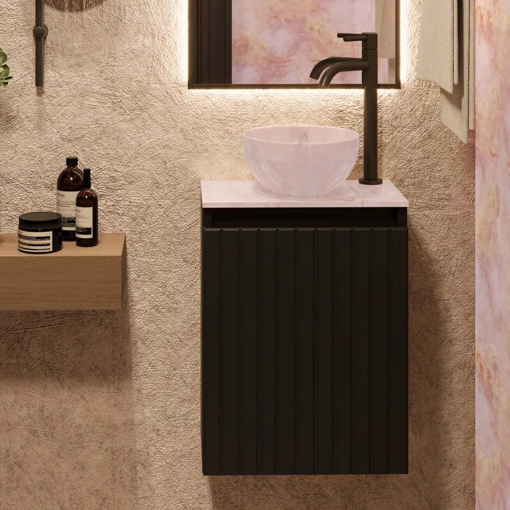 Fontana Pink Onyx Micro Marble toiletmeubel met ribbelfront 40cm zwart mat