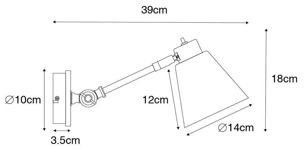Art Deco wandlamp brons met marmer en amber glas - Nina