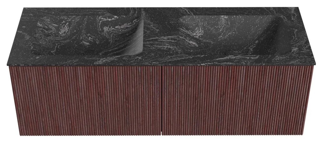 Mondiaz Kurve-dlux 130cm badmeubel ruby met 2 lades en wastafel leaf dubbel zonder kraangat lava