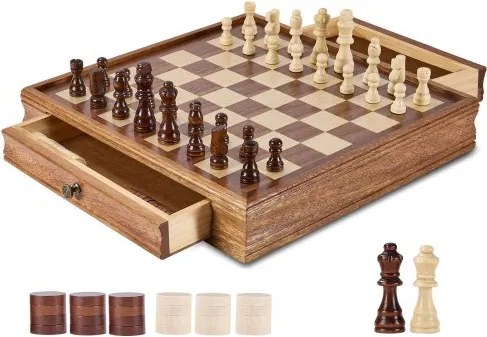 VEVOR Schaakset van massief hout, 2-in-1 schaak- en damspelset, 38 cm schaakbordspellen met opberglade en schaakstukken, voor toernooien, professionals en beginners van volwassenen en kinderen