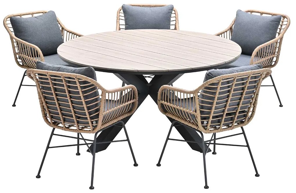 Garden Impressions Lucas tuinset 6-delig bruin - Tulli tuintafel bruin Ø148 cm