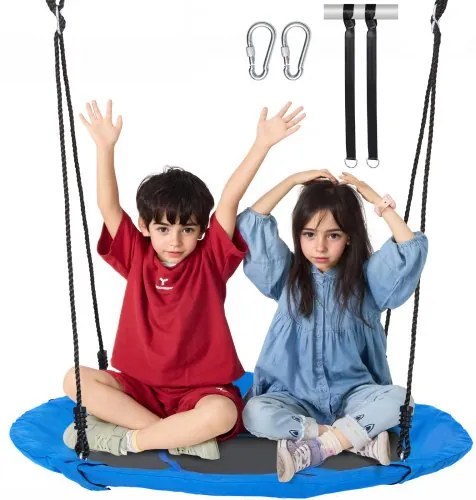 VEVOR Boomschommel, 40-inch schijfschommel, draagvermogen 750 lbs, schommelzitje van 900D Oxford-stof met 2 boomhangriemen en verstelbare touwen met meerdere strengen, ronde schommelset voor kinderen buiten, blauw