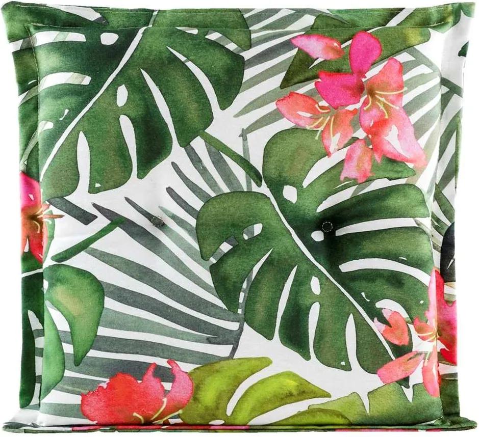 Le Sud zitkussen Tropic Flower - groen - 44x44x7 cm - Leen Bakker