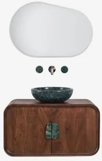 Hangend Badkamermeubelset 95x45 Cm Van Mangohout En Natuurlijke Kivalina-steen Ovaal Led En Anticondens 100x80 Cm Riben & Groen Marmer Uit Udaipur - D