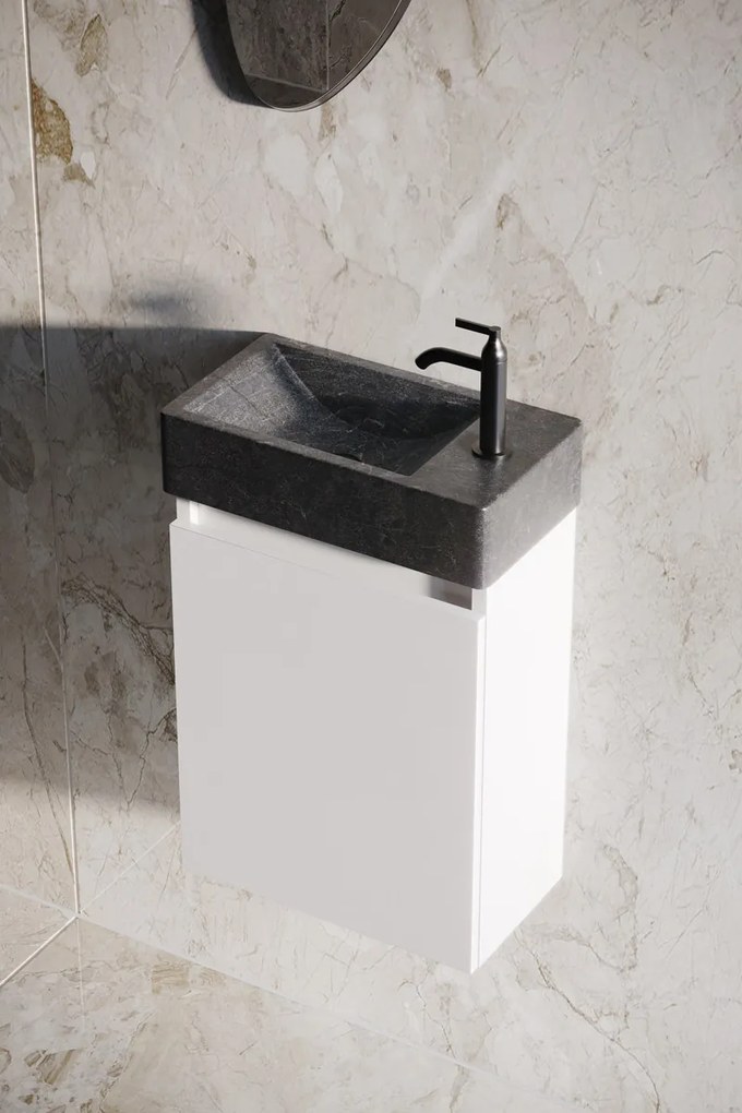 Fontana Recto toiletmeubel mat wit 40x22cm met natuurstenen fontein rechts