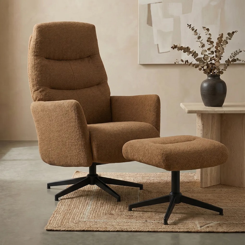 Verstelbare Fauteuil Met Voetenbank Caramel